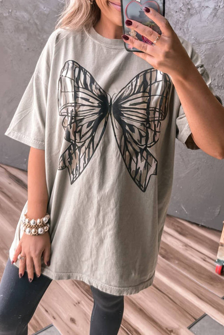 Casual Oversize Big Bow Printed Drop Shoulder Tunic Casual Tee Casual Oversize Big Bow Printed Drop Shoulder Tunic Casual Tee