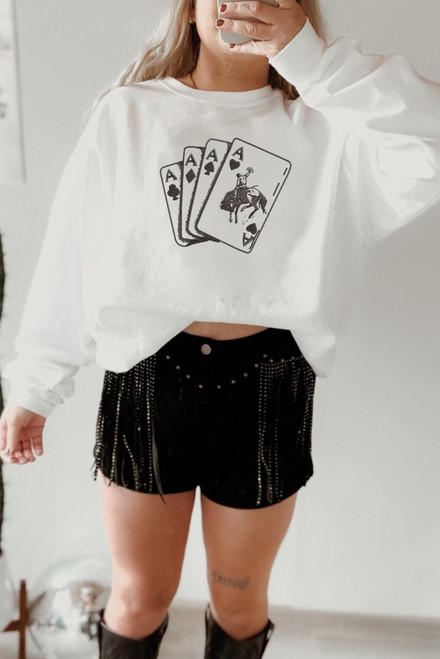 White Ace Card Cowboy Graphic Trendy Sweatshirt