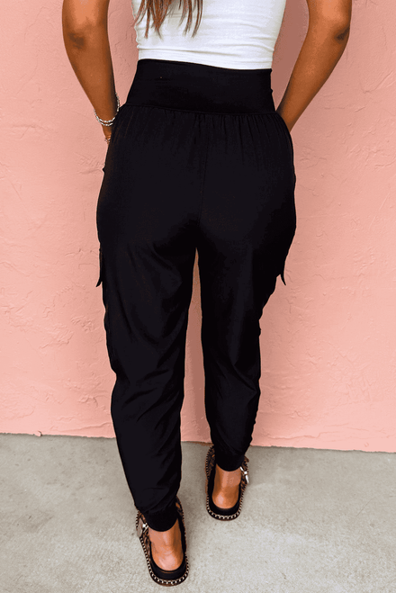 Black Elastic High Waist Pocketed Cargo Jogger Pants Black Elastic High Waist Pocketed Cargo Jogger Pants