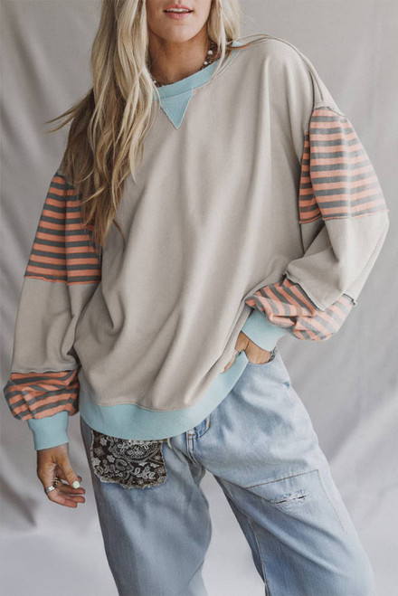 Jet Stream Striped Colorblock Patchwork Drop Shoulder Sweatshirt