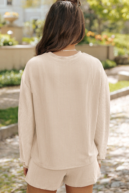 Parchment Twisted Rib Sequin Pumpkin Patched Long Sleeve Pullover and Shorts Set