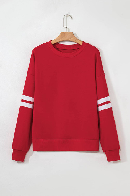 Fiery Red Varsity Striped Detail Drop Shoulder Oversized Sweatshirt Fiery Red Varsity Striped Detail Drop Shoulder Oversized Sweatshirt