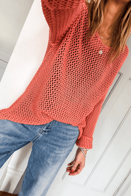 Coral Crochet Hollow-out Jumper Top Sweater