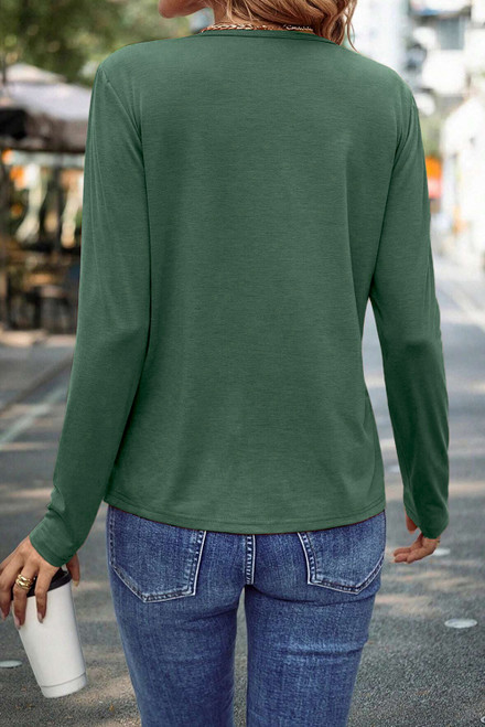 Blackish Green  Asymmetric Seam Detail Solid Color Long Sleeve Top