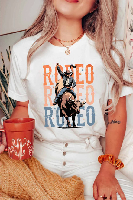 White Cowboy RODEO Graphic Western T Shirt