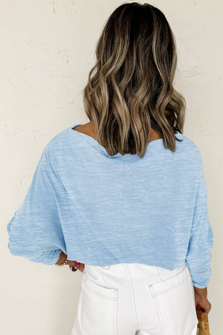 Beau Blue Solid Color Batwing Long Sleeve Top