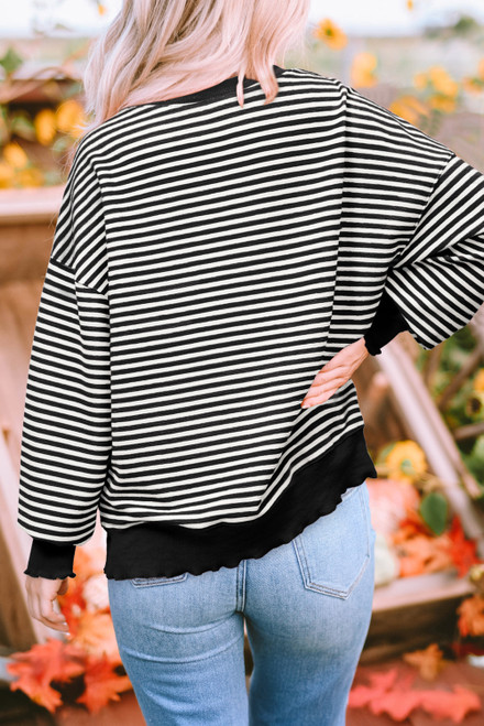 Black Stripe Tis The Season Chenille Patched Graphic Drop Shoulder Long Sleeve Top