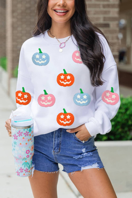 White Cute Halloween Jack-o-lantern Holiday Sweatshirt