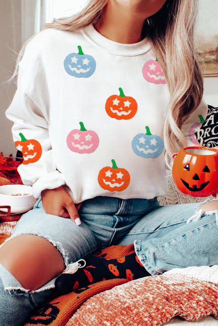White Cute Halloween Jack-o-lantern Holiday Sweatshirt