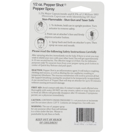 Pepper Shot 1.2% MC 1/2 oz pepper spray hard case belt clip and quick release keychain pink