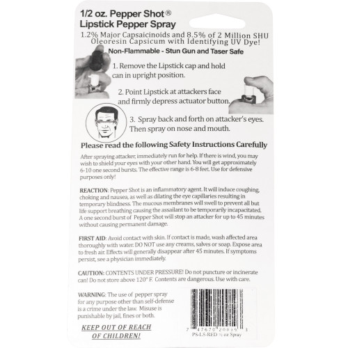 Pepper Shot 1.2% MC 1/2 oz lipstick pepper spray red