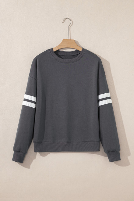 Dark Grey Varsity Striped Detail Drop Shoulder Oversized Sweatshirt