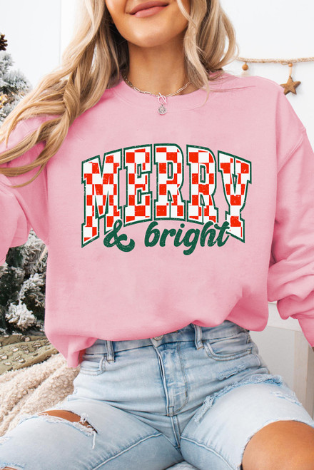 Pink MERRY & Bright Graphic Holiday Pullover Sweatshirt