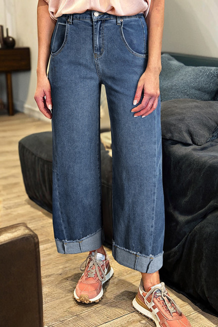 Ashleigh Blue Stitched Raw Hem Wide Leg Loose Jeans Ashleigh Blue Stitched Raw Hem Wide Leg Loose Jeans