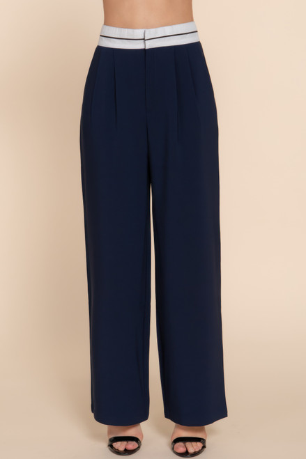 Contrast Waistband Straight Long Pants Contrast Waistband Straight Long Pants