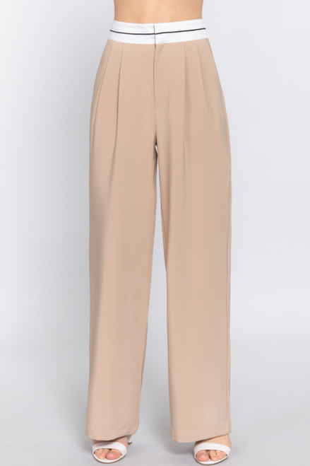 Contrast Waistband Straight Long Pants Contrast Waistband Straight Long Pants