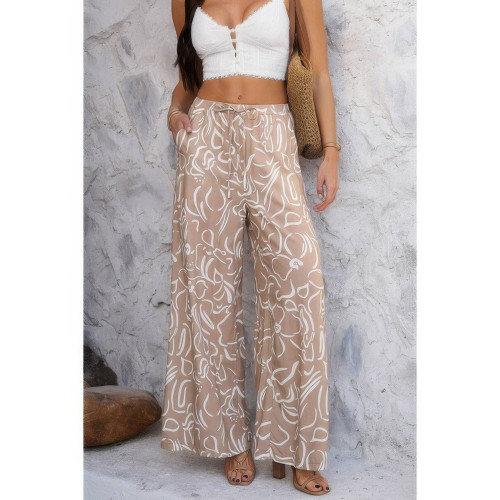 Allover Print Drawstring Pockets Wide Leg Pants Allover Print Drawstring Pockets Wide Leg Pants