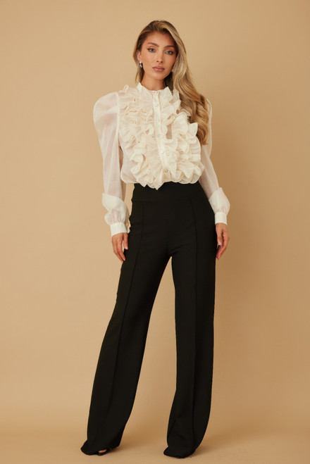 Ruffle Micro Crystal Long Sleeve Blouse