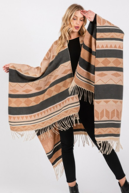 Aztec Pattern Fringe Ruana Aztec Pattern Fringe Ruana