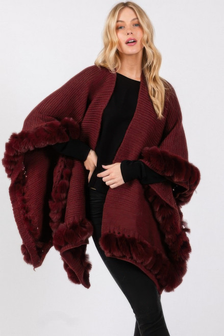 Faux Fur Trim Cape With Closure Faux Fur Trim Cape With Closure