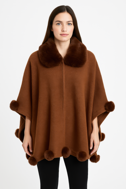 Trim Cape With Faux Fur Collar Trim Cape With Faux Fur Collar
