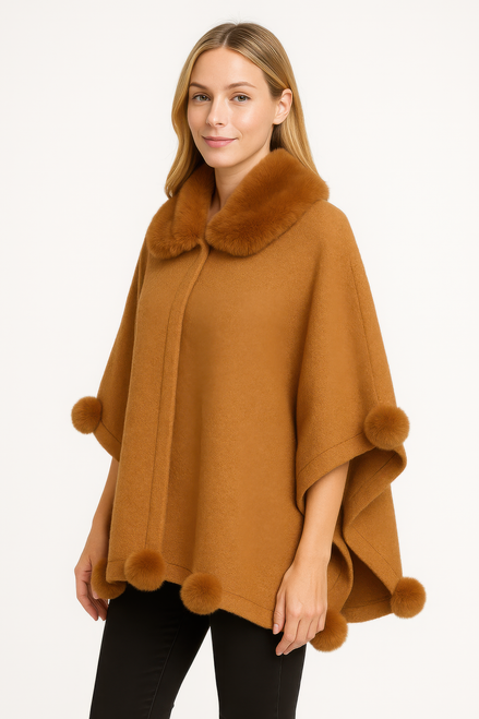 Trim Cape With Faux Fur Collar Trim Cape With Faux Fur Collar