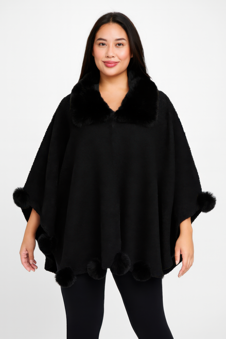Trim Cape With Faux Fur Collar Trim Cape With Faux Fur Collar