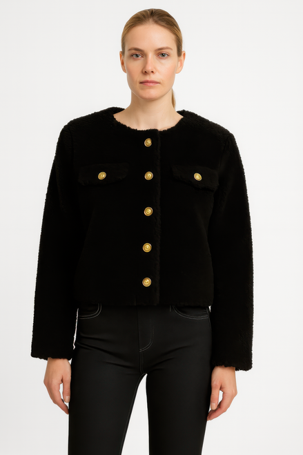 Faux Shearling Button-front Cropped Jacket Faux Shearling Button-front Cropped Jacket