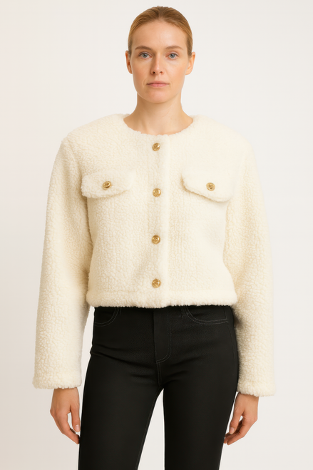 Faux Shearling Button-front Cropped Jacket Faux Shearling Button-front Cropped Jacket