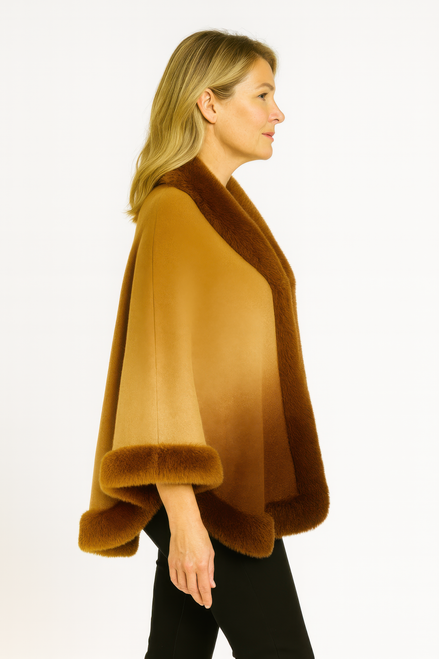 Ombre Faux Fur Trim Cape Wrap Ombre Faux Fur Trim Cape Wrap