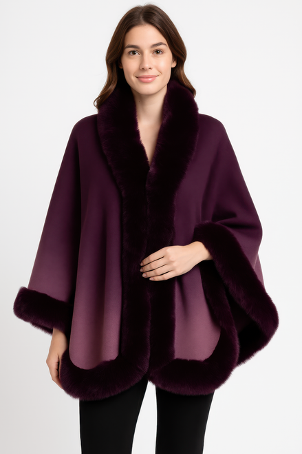 Ombre Faux Fur Trim Cape Wrap Ombre Faux Fur Trim Cape Wrap