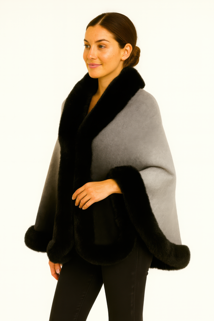 Ombre Faux Fur Trim Cape Wrap Ombre Faux Fur Trim Cape Wrap
