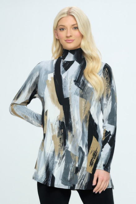 Bns Print Mock Turtle Neck Top Bns Print Mock Turtle Neck Top