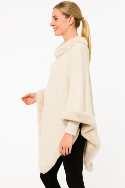 Classic Black Poncho With Faux Fur Trim