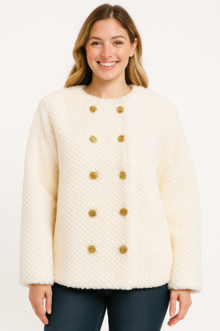 Textured Double-breasted Faux Shearling Jacket