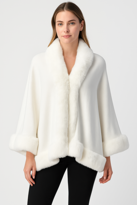 Faux Fur Trim Open-front Cape Jacket Faux Fur Trim Open-front Cape Jacket