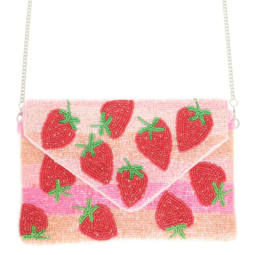 Bead Embroidered Strawberry Clutch Bag