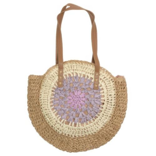 Round Straw Patterned Woven Shoulder Bag 16l