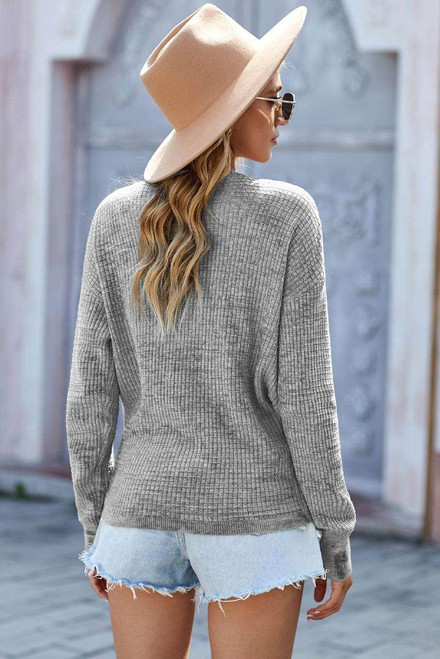 Gray Deep V-neck Long Sleeve Knit Sweater