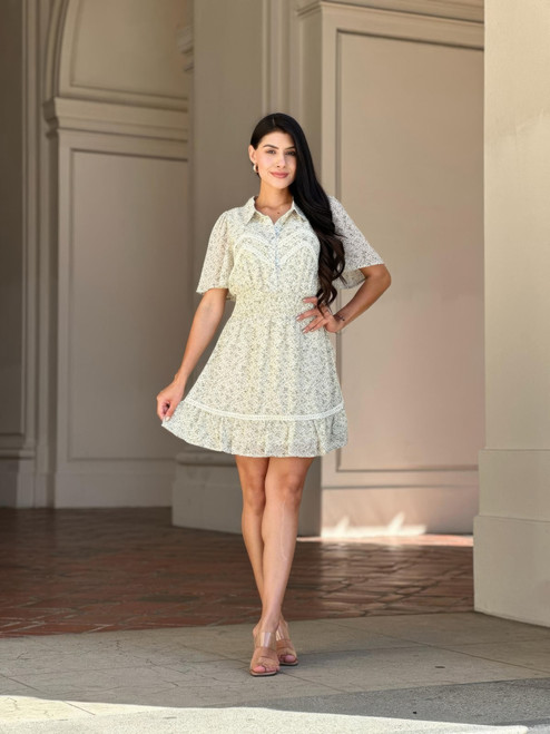 Floral Print Saffy Lace Smocking Waist Mini Dress