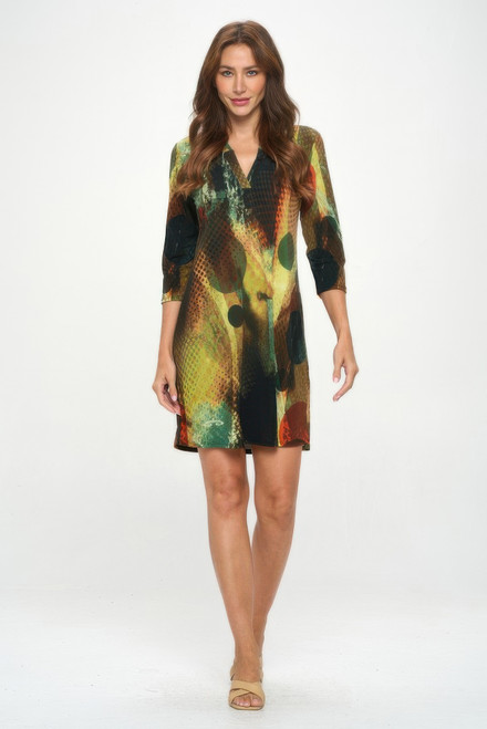 Hit Notch Neck Quarter Sleeve Dress
