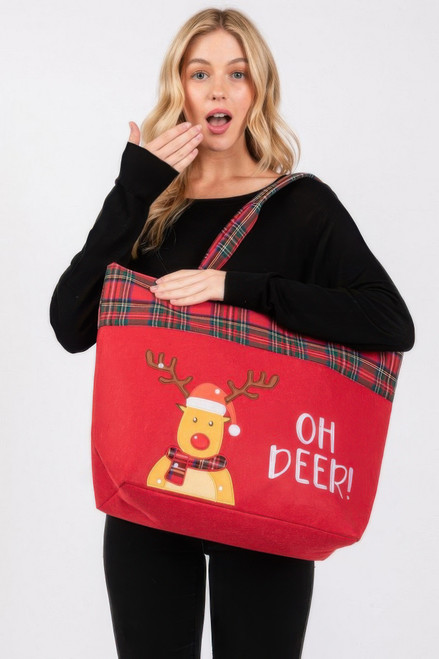 Oh Deer Letter Reindeer Christmas Tote Bag-50859