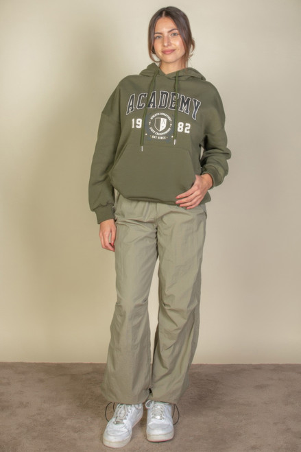 Graphic Kangaroo Pocket Drawstring Hoodie-45810