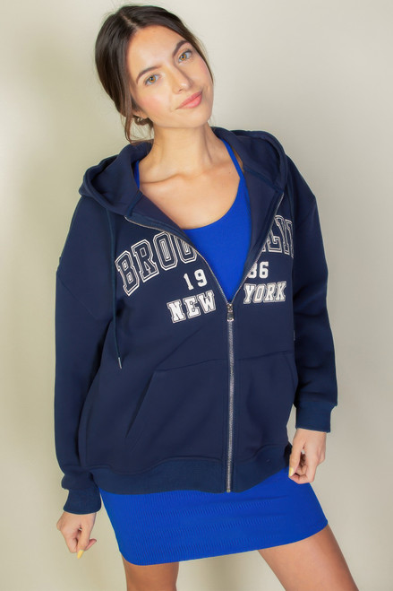 Graphic Drop Shoulder Zipper Up Hoodie-45816
