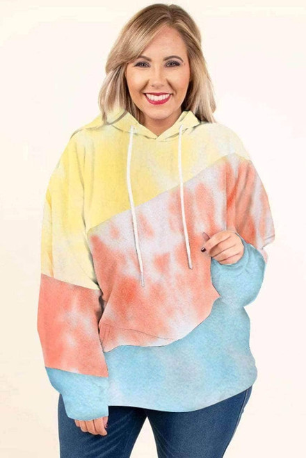 Sky Blue Colorblock Kangaroo Pocket Plus Size Hoodie Sky Blue Colorblock Kangaroo Pocket Plus Size Hoodie