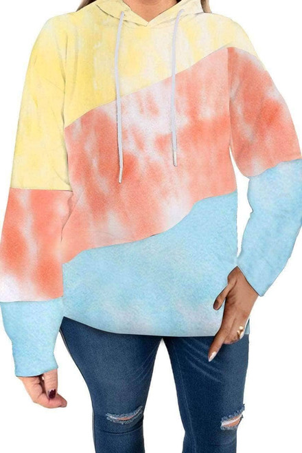 Sky Blue Colorblock Kangaroo Pocket Plus Size Hoodie Sky Blue Colorblock Kangaroo Pocket Plus Size Hoodie