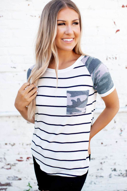 Striped Camo Pocketed Patch Tee