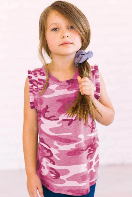 Camo Print Flounced Armholes Little Girls Tank