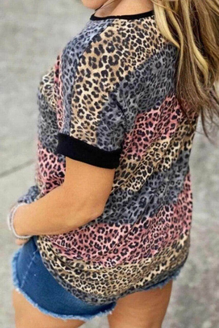 Leopard Striped Colorblock T-shirt