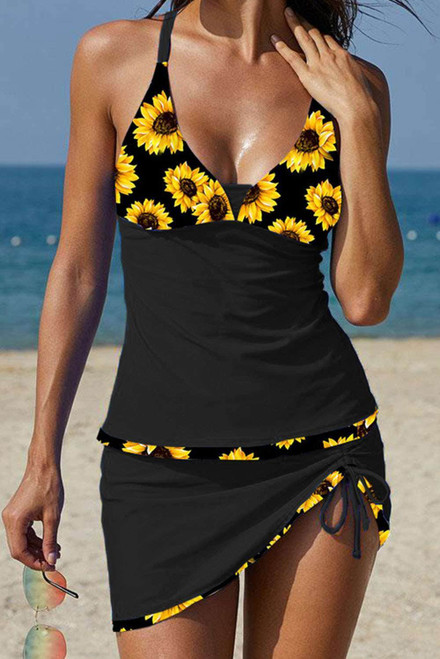 Push-up Sunflower Patchwork Tankini Set